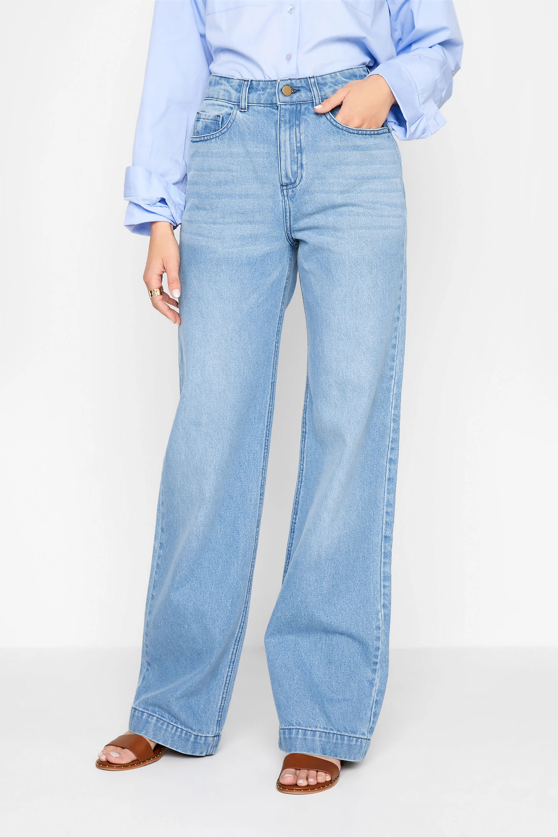 LTS Tall Light Blue Washed BEA Wide Leg Jeans - 36" Leg | Long Tall Sally