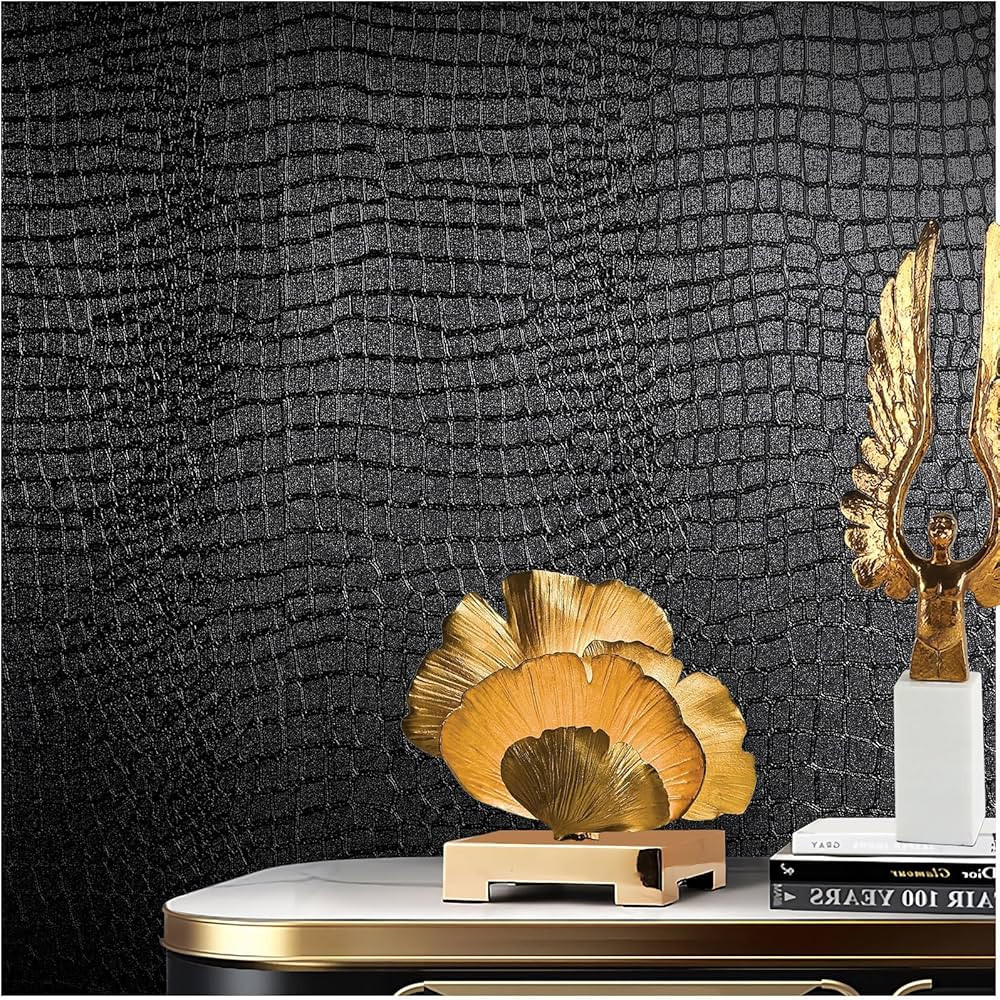 Black Peel and Stick Wallpaper, 15.7'' X 118'' Crocodile Wallpaper Embossed Easy off Self Adhesiv... | Amazon (US)