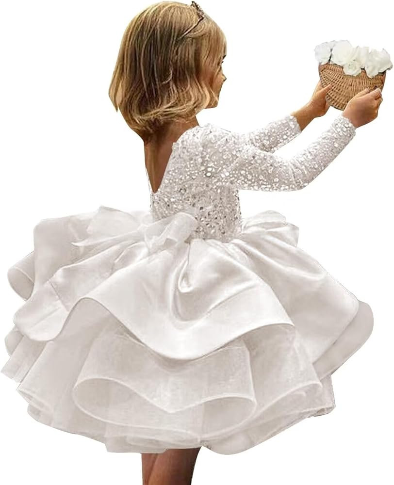 Long Sleeve Flower Girl Dress Toddler for Wedding Puffy Multi Layers First Communion Dress for Gi... | Amazon (US)