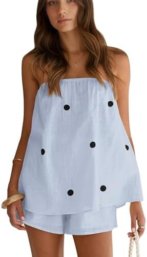 calbatic Polka Dot 2 Piece Shorts Set Summer Lounge Sets Strapless Top and Shorts Matching Airpor... | Amazon (US)