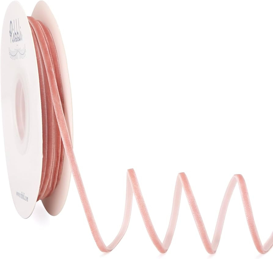 Ribbli Rose Gold Velvet Ribbon 1/8 Inches Continuous 25 Yard Spool Dusty Pink Christmas Ribbon fo... | Amazon (US)