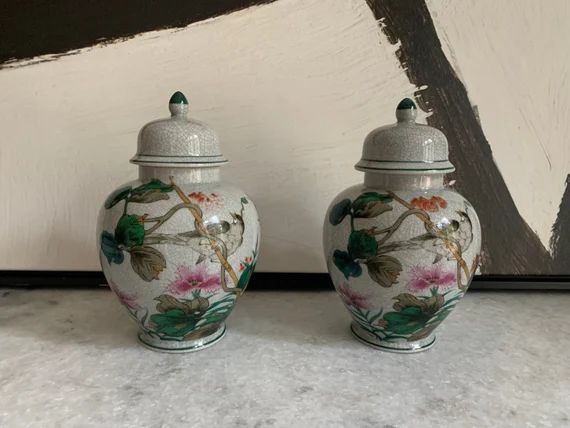 Pair of Vintage Ginger Jars 8-1/2 High Bird Flower & - Etsy | Etsy (US)