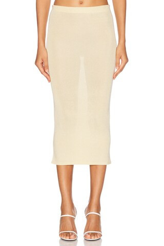 self-portrait Viscose Knit Midi Skirt in Yellow | FWRD 