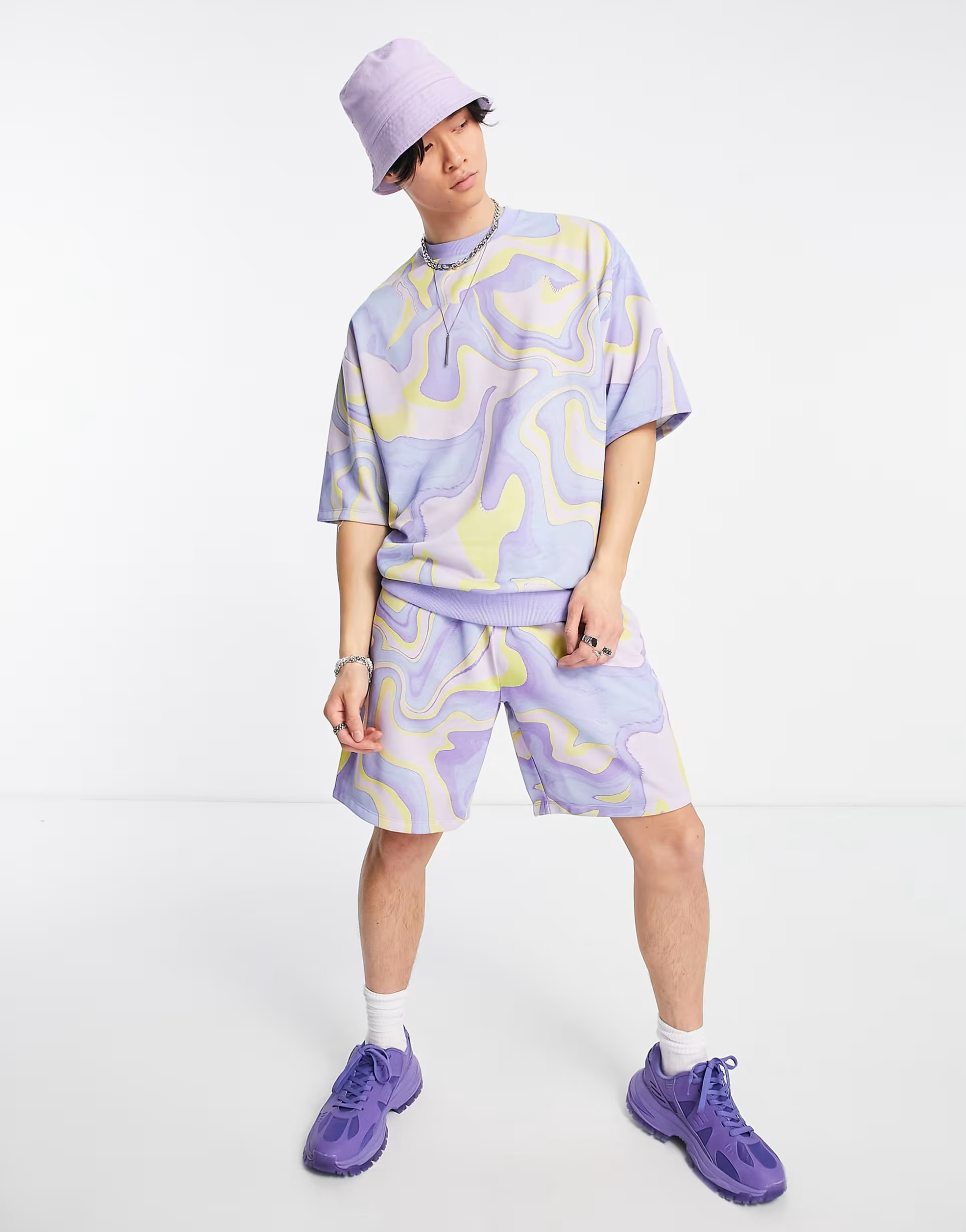 ASOS DESIGN co-ord oversized short sleeve sweatshirt with all over swirl print | ASOS (Global)