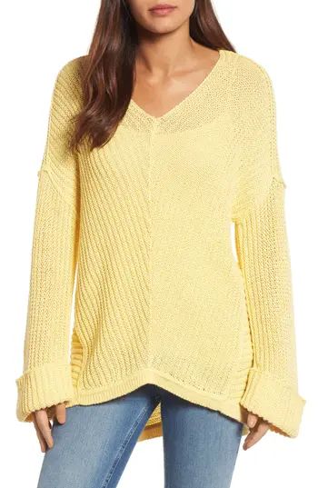 Petite Women's Caslon Cuffed Sleeve Sweater, Size XX-Small P - Yellow | Nordstrom