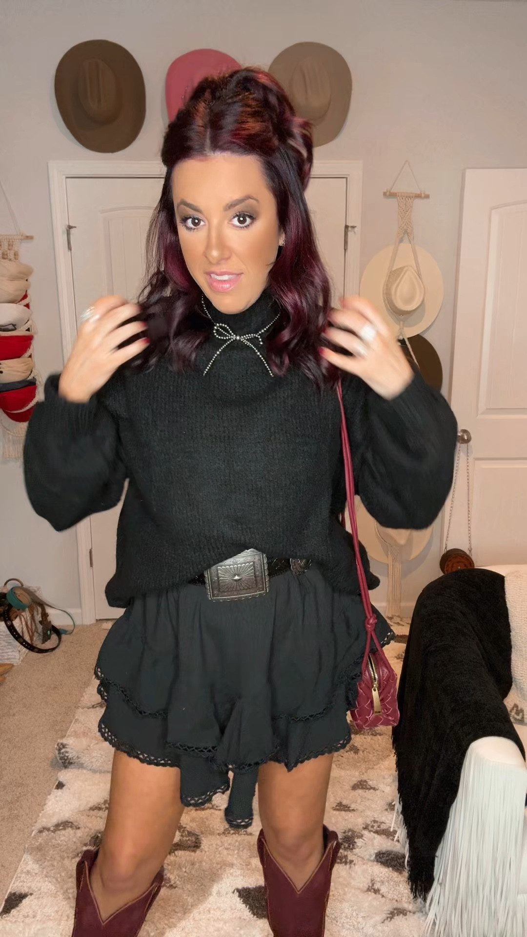 Amazon outfit for any occasion - winter trendy suede burgundy cowgirl boots - burgundy purse - western fashion - country concert outfit idea 

#LTKHoliday #LTKFindsUnder50 #LTKStyleTip