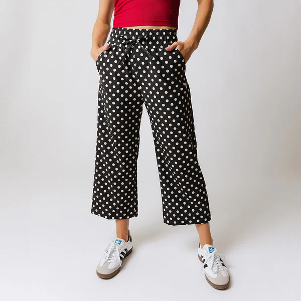 Audrey Wide Leg Pants, Black Polka Dot | Albion Fit