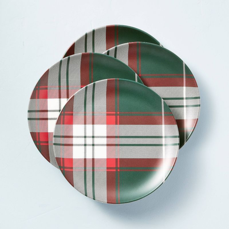 10.9" Holiday Plaid Bamboo-Melamine Dinner Plate Green/Red/Cream - Hearth & Hand™ with Magnolia | Target