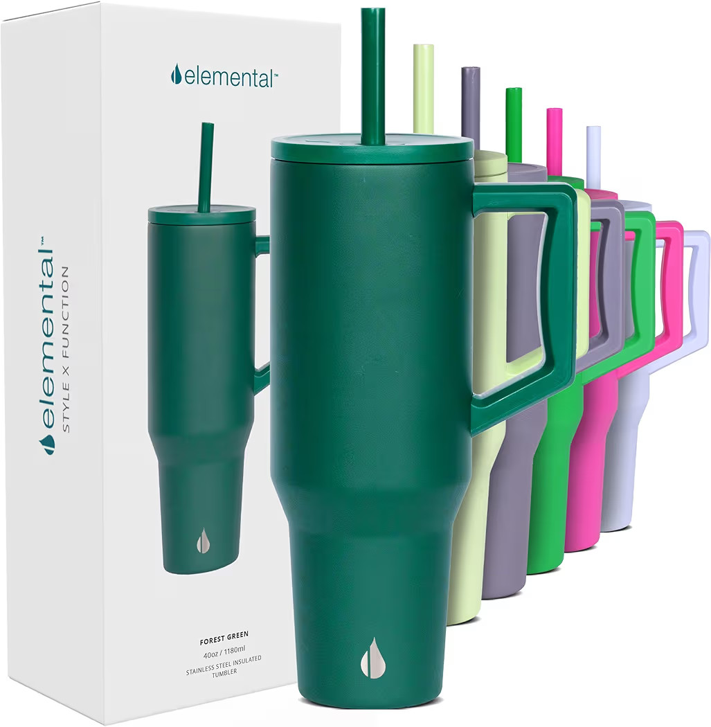 Elemental 40 oz Tumbler with Handle and Straw - Spill Proof Insulated Stainless Steel Commuter fo... | Amazon (US)