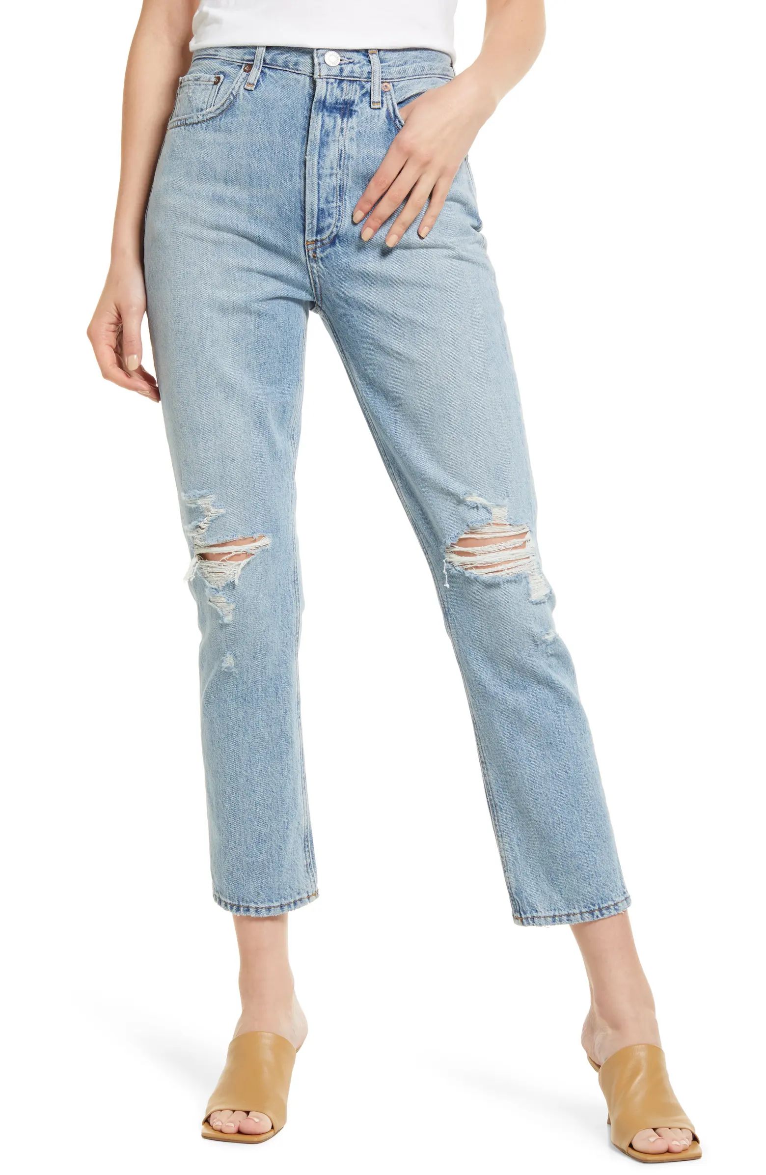 AGOLDE Riley Ripped Super High Waist Crop Straight Leg Jeans | Nordstrom | Nordstrom