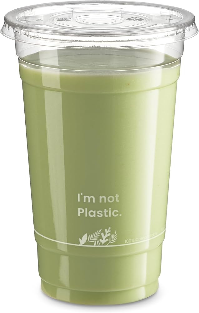 Fit Meal Prep 50 Pack 20 oz Compostable Clear Cups with Flat Lids, Plant Based Biodegradable Recy... | Amazon (US)