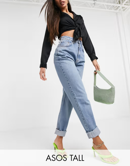 ASOS DESIGN Tall high rise 'slouchy' mom jean in stonewash | ASOS (Global)