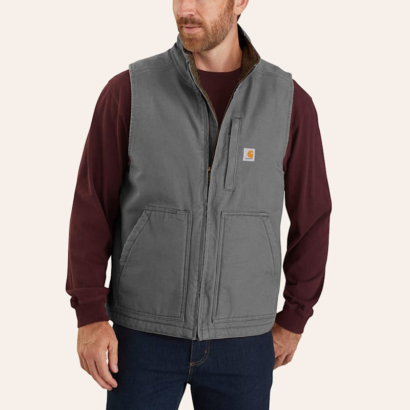 Carhartt Men's Gray Washed Duck Mock Neck Sherpa Lined Vest | Cavender's