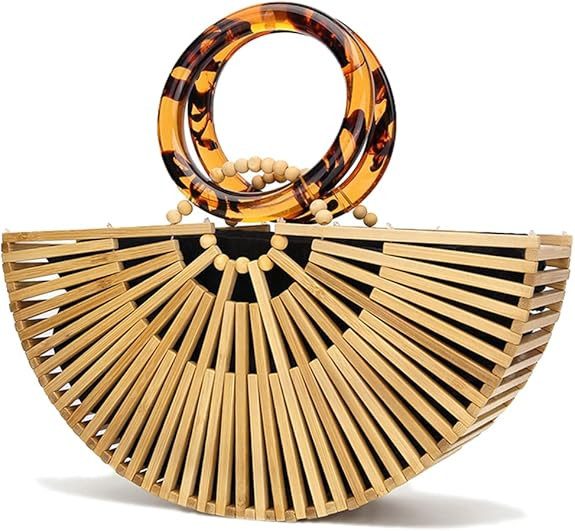 Women's Bamboo Handbag Handmade Tote Bag with Lining Summer Bag for Travel | Amazon (US)