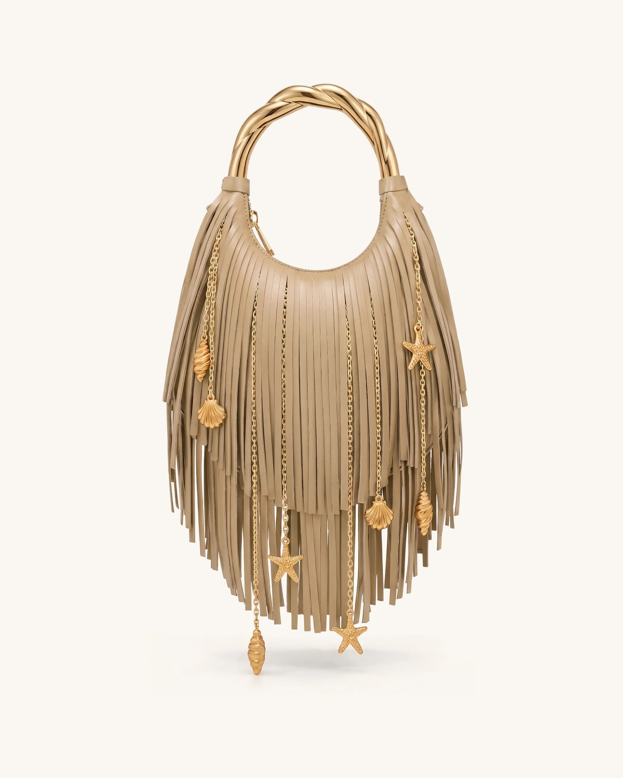 Chloe Metal Handle Fringe Top Handbag - Khaki | JW PEI US