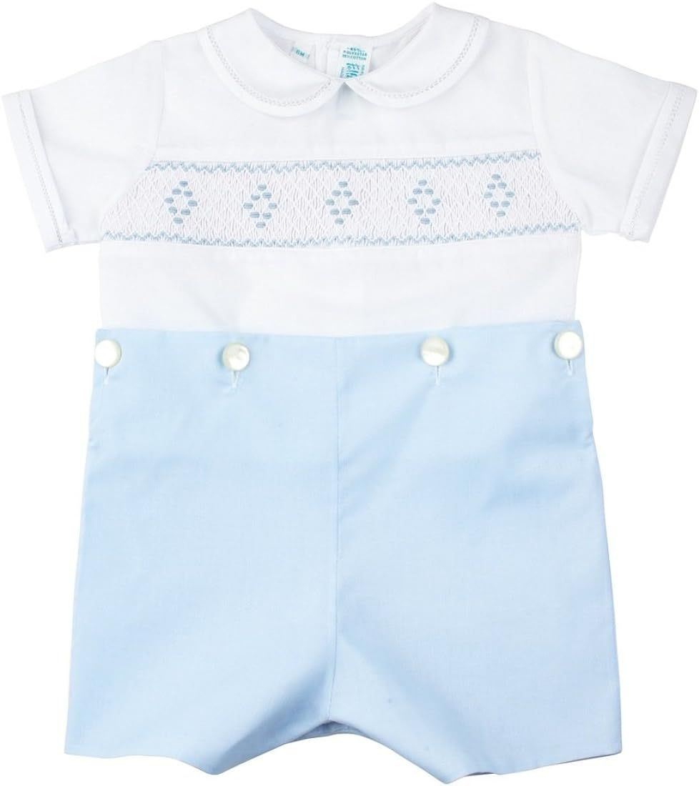 Amazon.com: Feltman Brothers Blue White Smocked Bobbie Suit Boys Christening Outfit 18M: Infant Boys | Amazon (US)