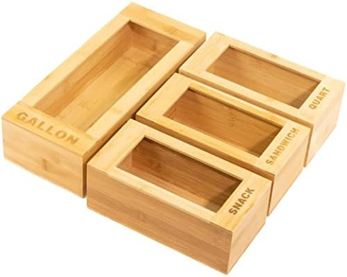 LandHome Bamboo Kitchen Food Storage Bag Organizer - Gallon Quart Snack and Sandwich Baggie Holde... | Amazon (US)