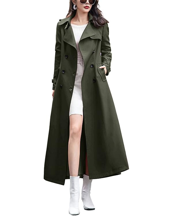 chouyatou Women's Fall Dressy Office Double Breasted Maxi Long Trench Coat Overcoat | Amazon (US)