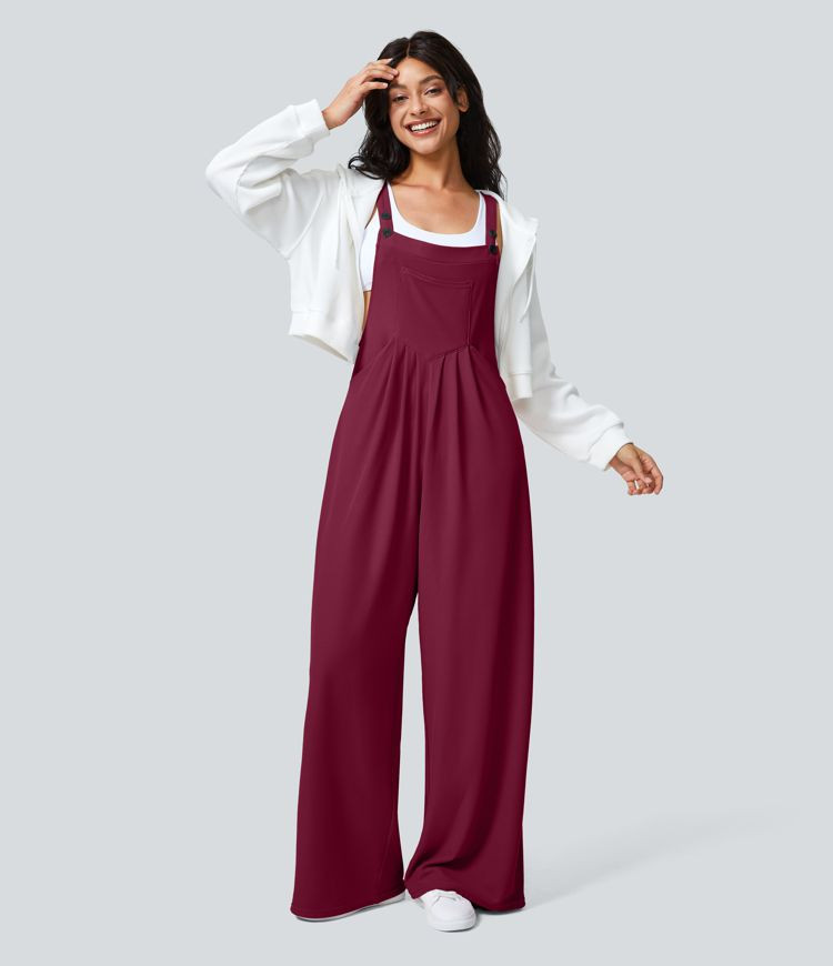 Women’s Adjustable Strap Button Multiple Pockets Waffle Casual Overalls - Halara | HALARA