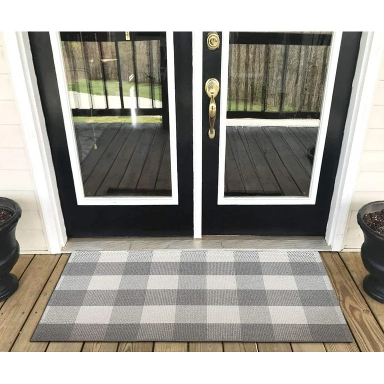 Ukeler Grey Buffalo Check Rug 2' x 3'- Cotton Washable Front Porch Rugs Farmhouse Door Mats Hand-... | Walmart (US)