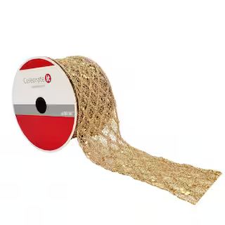 2.5" Glitter Wired Gold Diamond Mesh Ribbon by Celebrate It™ Christmas | Michaels Stores