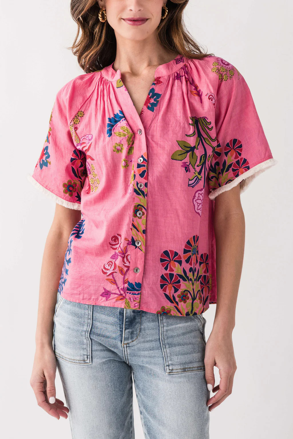 THML Floral Splitneck Eyelash Detail Top | Social Threads