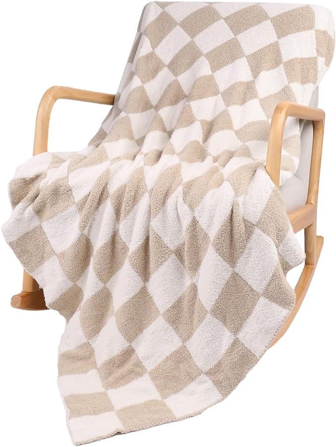 QQP Fleece Checkered Throw Blanket for Couch,Soft Cozy Microfiber Reversible Fluffy Checkerboard ... | Amazon (US)