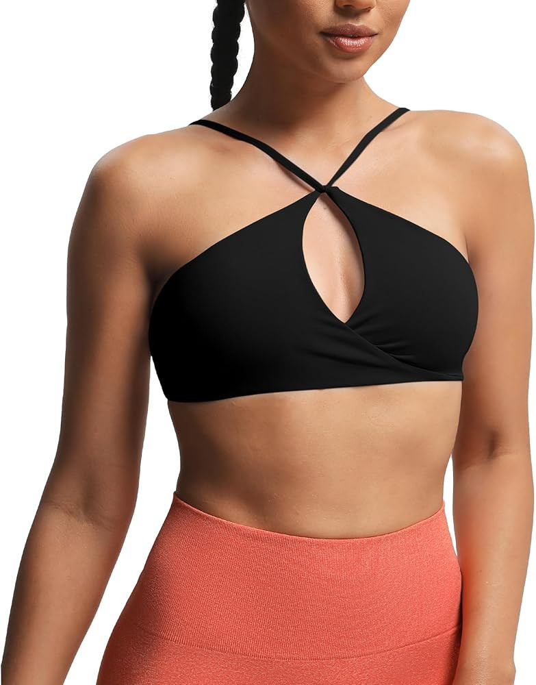Aoxjox Women's Workout Sports Bras Fitness Adjusted Ariel Halter Bra Yoga Crop Tank | Amazon (US)