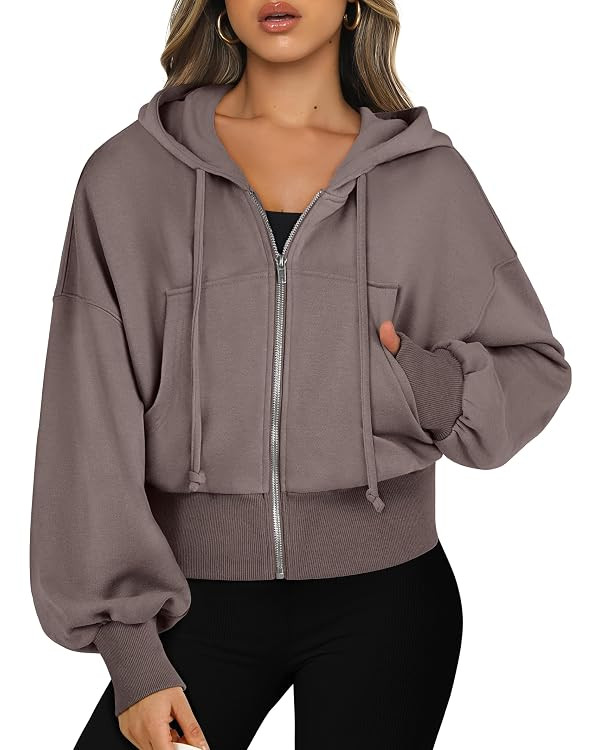 ANRABESS Women's Zip Up Hoodie Cropped Sweatshirt | Amazon (US)