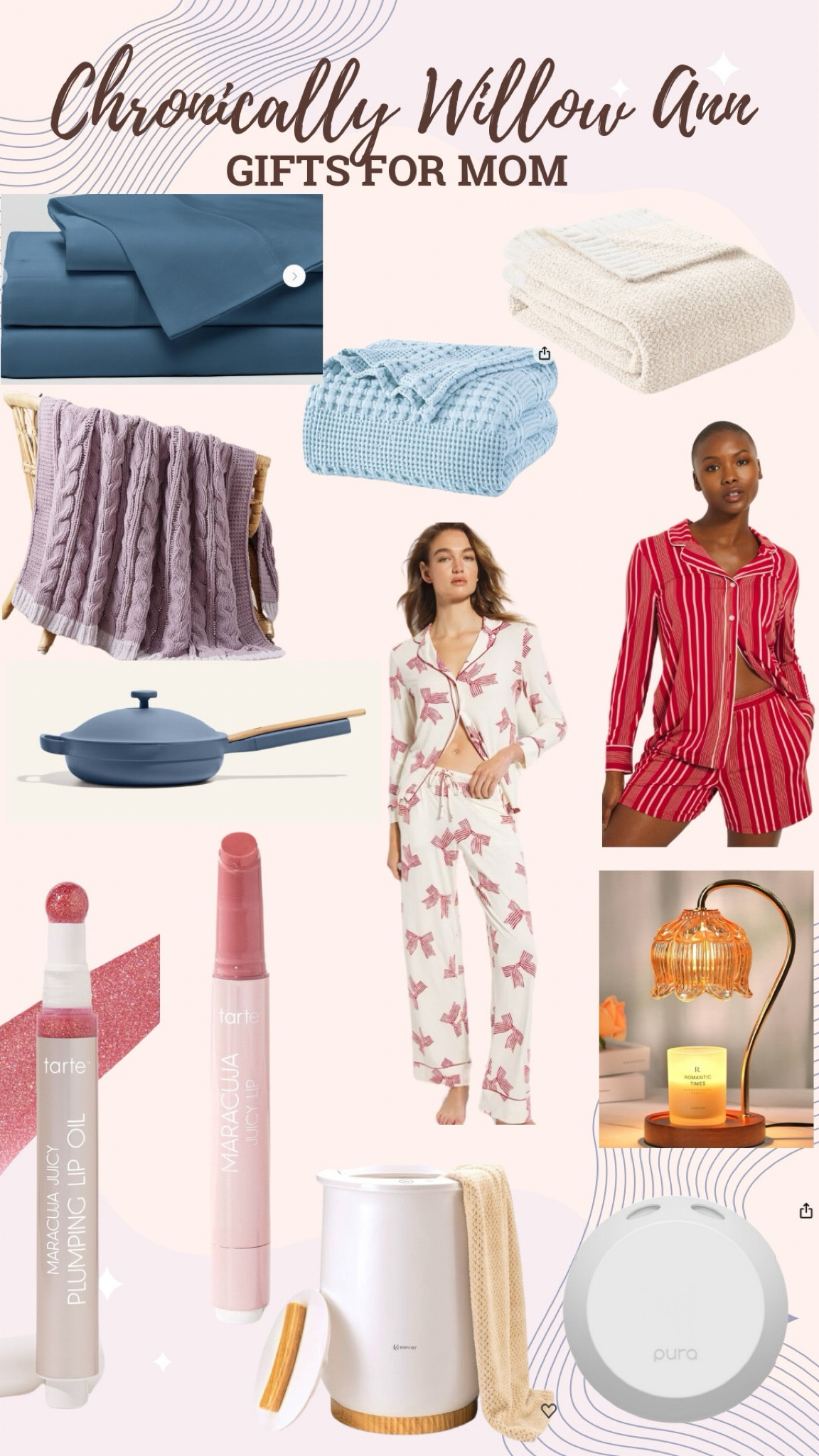 Sweet and cozy gifts for mom. Cooling pjs, holiday pjs, new puppies, lipsticks, cozy blankets, always pans, candle warmer, home fragrance refresher, pura, towel warmer for after your shower, for the mom who loves to snuggle, for the homebody, for her, for your wife, for your sister, for your friends

#LTKHoliday #LTKGiftGuide #LTKStyleTip