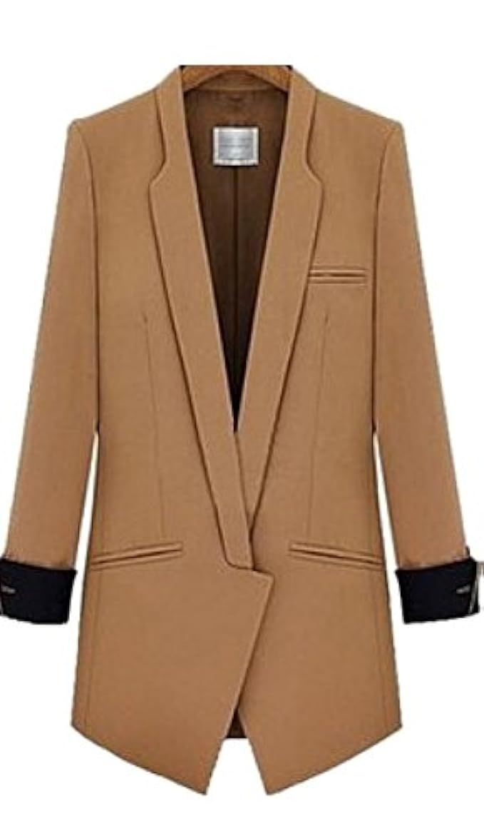 Enlishop Women's Vintage Check Plaid Long Sleeve Casual Long Jacket Blazer | Amazon (US)