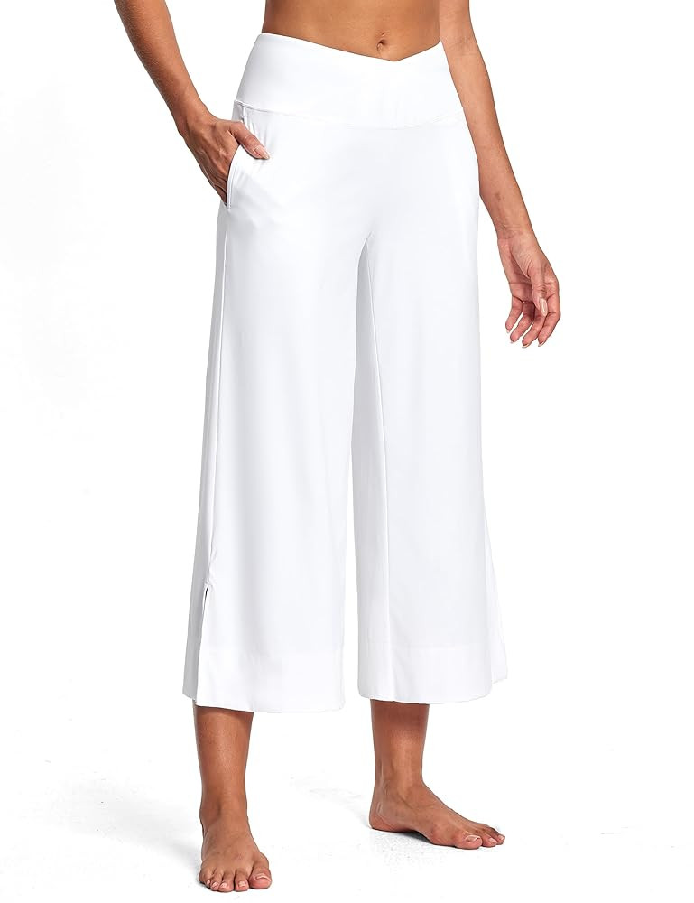 25" Wide Leg Yoga Pants for Women High Waisted Womens Loose Lounge Cropped Pants Travel Crop Pant... | Amazon (US)