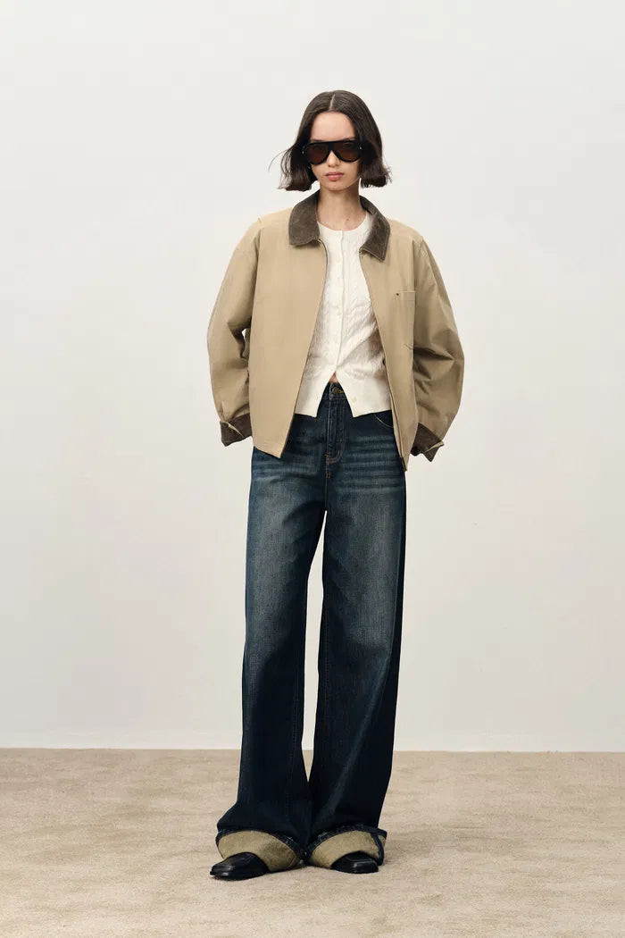 June Contrast Corduroy Collar Quilted Short Jacket in Cotton Twill | Fabrique