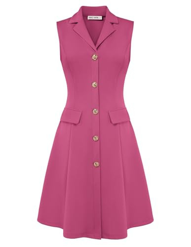 GRACE KARIN Women Business Work Dress Notch Lapel V Neck Dress A Line Midi Dress Rose Red M | Amazon (US)