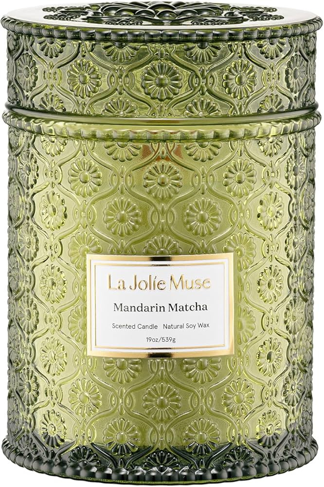 LA JOLIE MUSE Mandarin Matcha Candle - Bergamot, Matcha, Cedarwood | 19 oz Large Wooden Wick Cand... | Amazon (US)