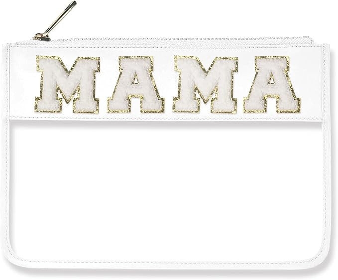 Sineda Chenille Letter Makeup Bag Clear Zipper Pouch with Patches Cosmetic Preppy Bag PVC Transpa... | Amazon (US)