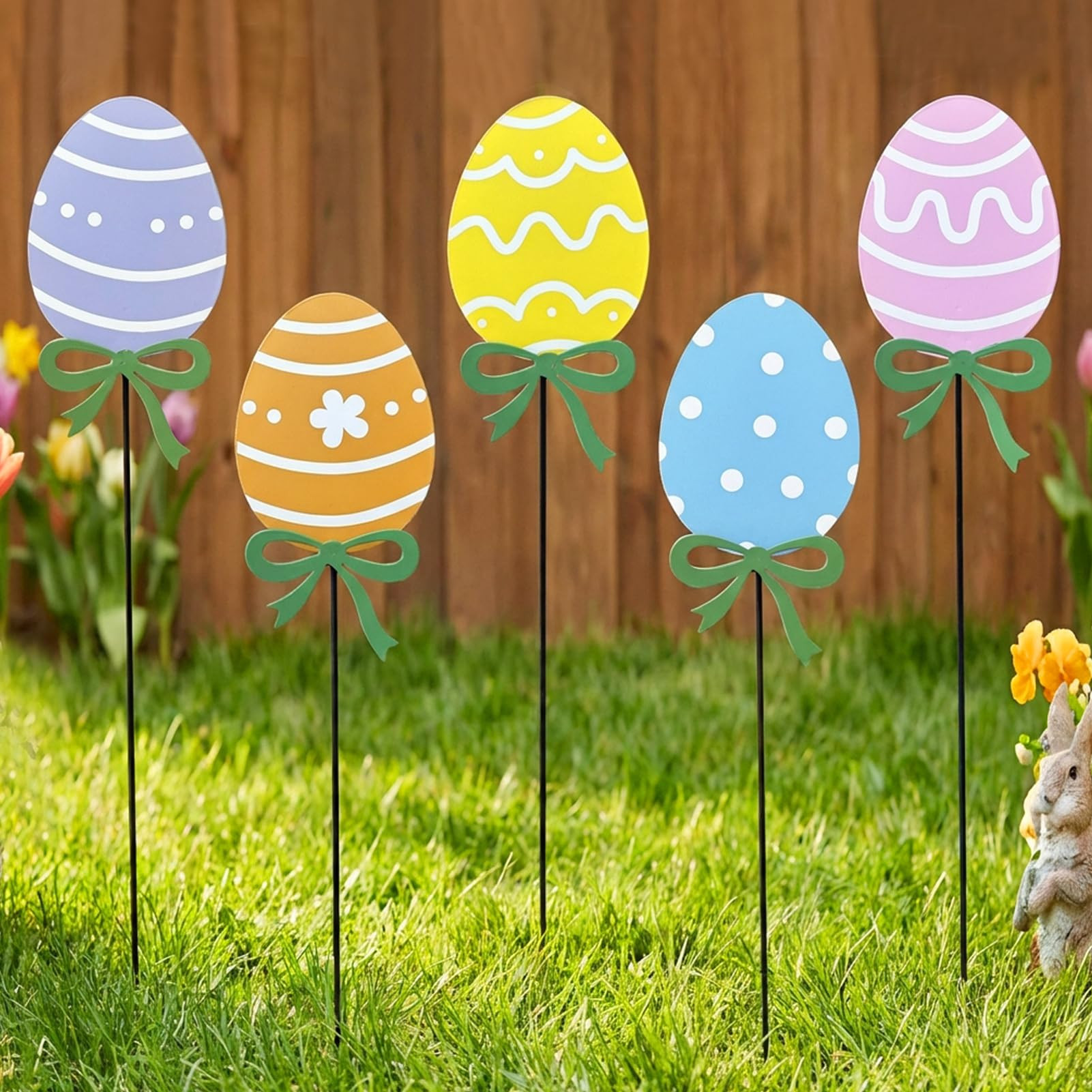 5 Packs Easter Decorations Outdoor, 21Inch Easter Eggs Metal Decorative Garden Stakes for Easter ... | Amazon (US)