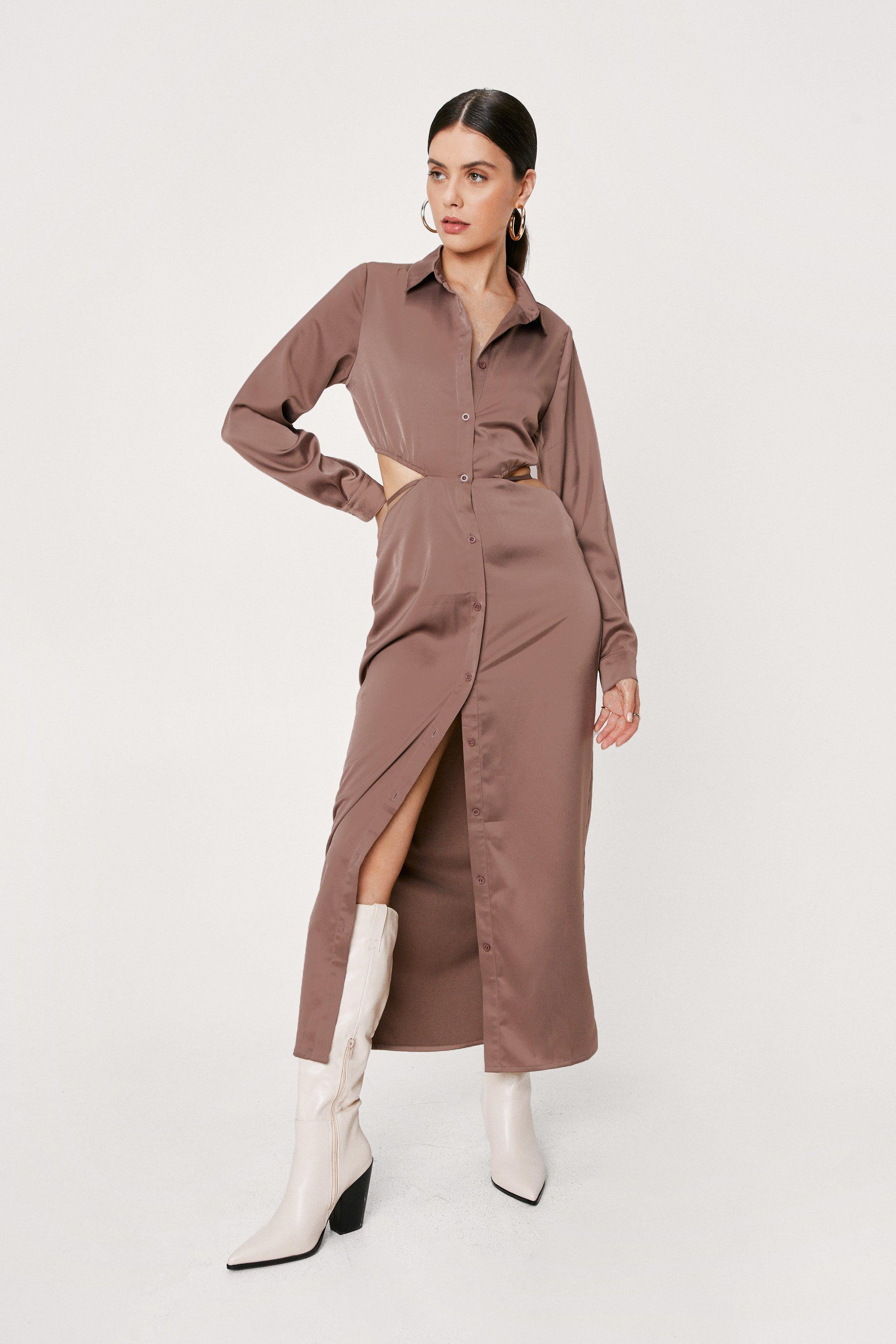 Strappy Waist Midi Shirt Dress | Nasty Gal (US)