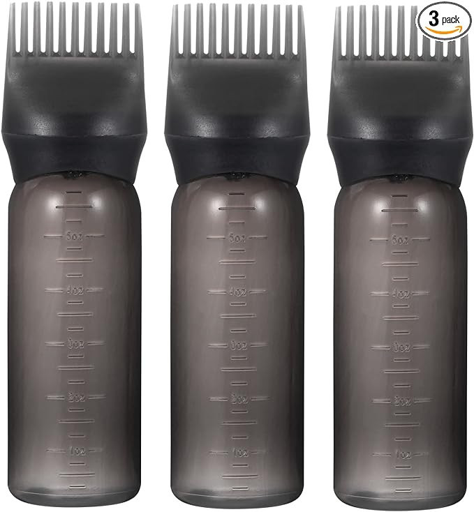 ZUFUGHJK Hair Dye Root Comb Applicator Bottle, 3 Pack 6 Ounce Black Applicator Bottles for Hair D... | Amazon (US)