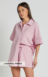 Gijon Shorts - High Waisted Shorts in Pink and Red Stripe | Showpo (US, UK & Europe)