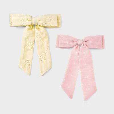 Girls' 2pk Floral and Polka Dots Bow Barrette Set - Cat & Jack™ Pink/Yellow | Target