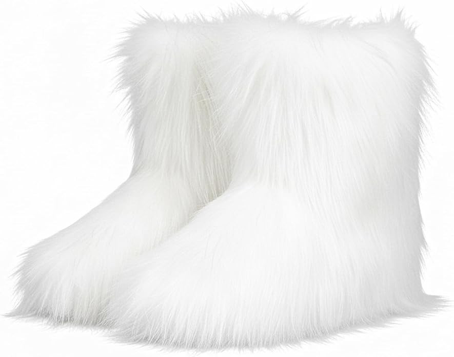 ZVC Women's Faux Fur Boots Furry Snow Boots Comfortable Fluffy Winter Boot Warm Fuzzy Mid-Calf Bo... | Amazon (US)