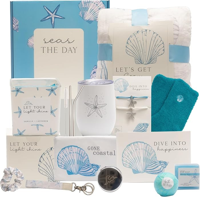Self Care Gifts for Women. 15pc Gift Box Filled with Ocean Themed Beach Lover Gifts for Her. Thin... | Amazon (US)