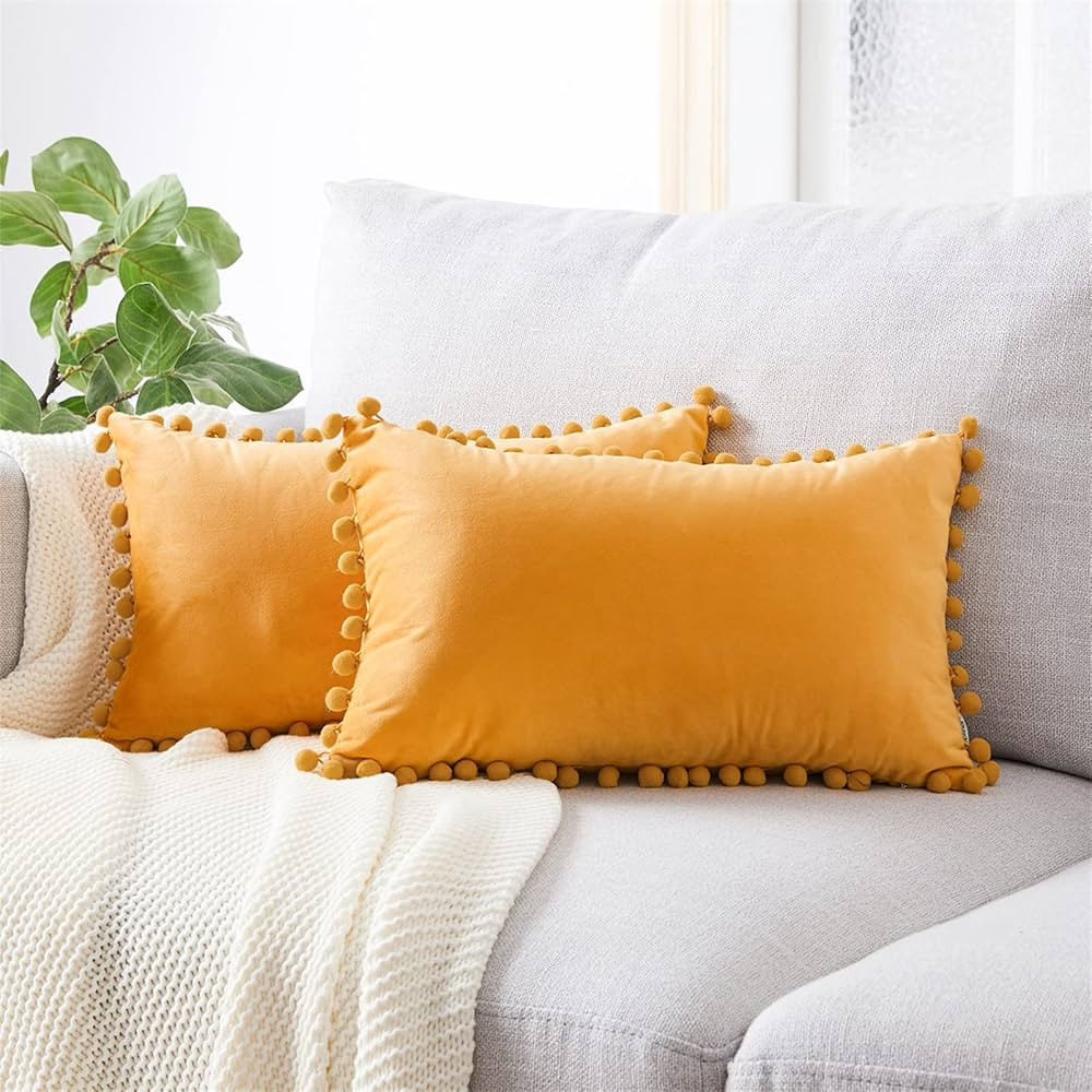 Top Finel Decorative Throw Pillow Covers with Pom Poms Soft Particles Velvet Solid Cushion Covers... | Amazon (US)