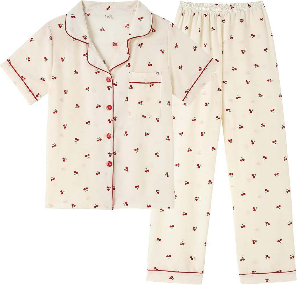 Vopmocld Big Girls Button Down Sleepwear Short Sleeve top & Pants 2PCS Crepe Pajama Sets Soft Lap... | Amazon (US)