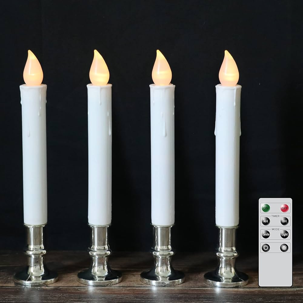 DRomance 9" Flameless Window Taper Candles Battery Operated with 8-Key Remote and Timer, 4 Pack W... | Amazon (US)