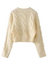 'Niki' Crewneck Cable Knit Cropped Sweater | Goodnight Macaroon