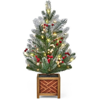 24 Inch Pre-lit Mini Christmas Tree with Lights, Small Green Frosted Artificial Tabletop Xmas Trees | Target