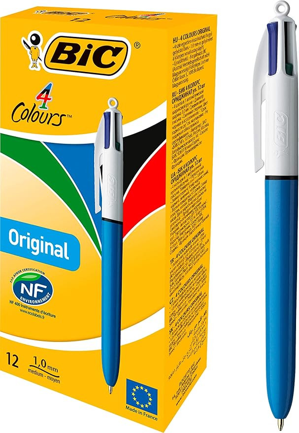 BIC 4-Color Ballpoint Pen, Medium Point (1.0mm), Assorted Inks, 12-Count | Amazon (US)