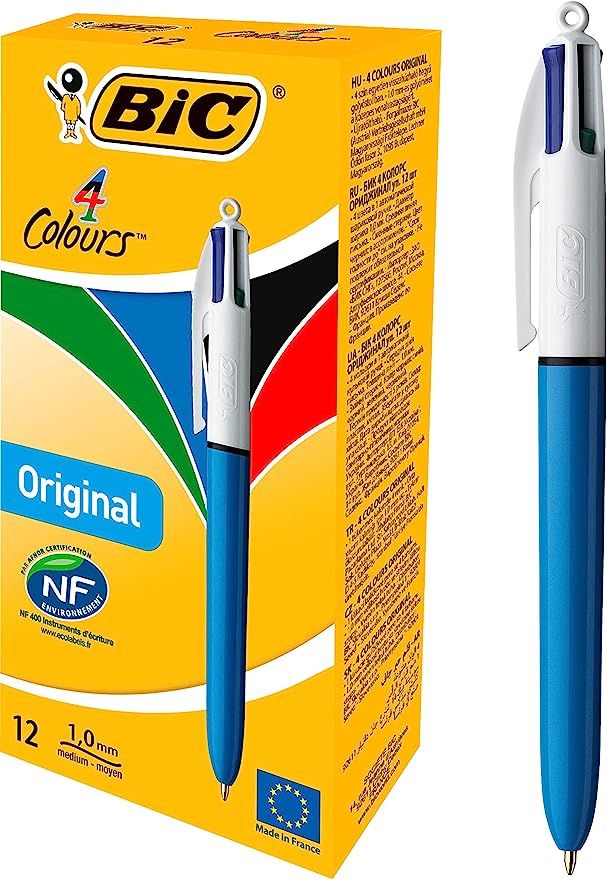 BIC 4-Color Ballpoint Pen, Medium Point (1.0mm), Assorted Inks, 12-Count | Amazon (US)